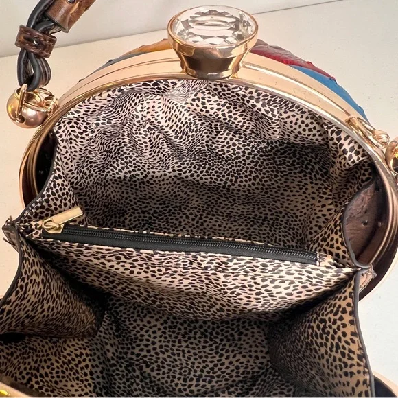 Alyssa Faux Vegan Leather Ostrich Texture Round Sphere Ball Handbag Multicolor - Picture 8 of 15